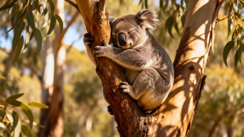 树上熟睡的考拉图片