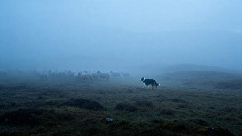 雾中牧羊犬图片