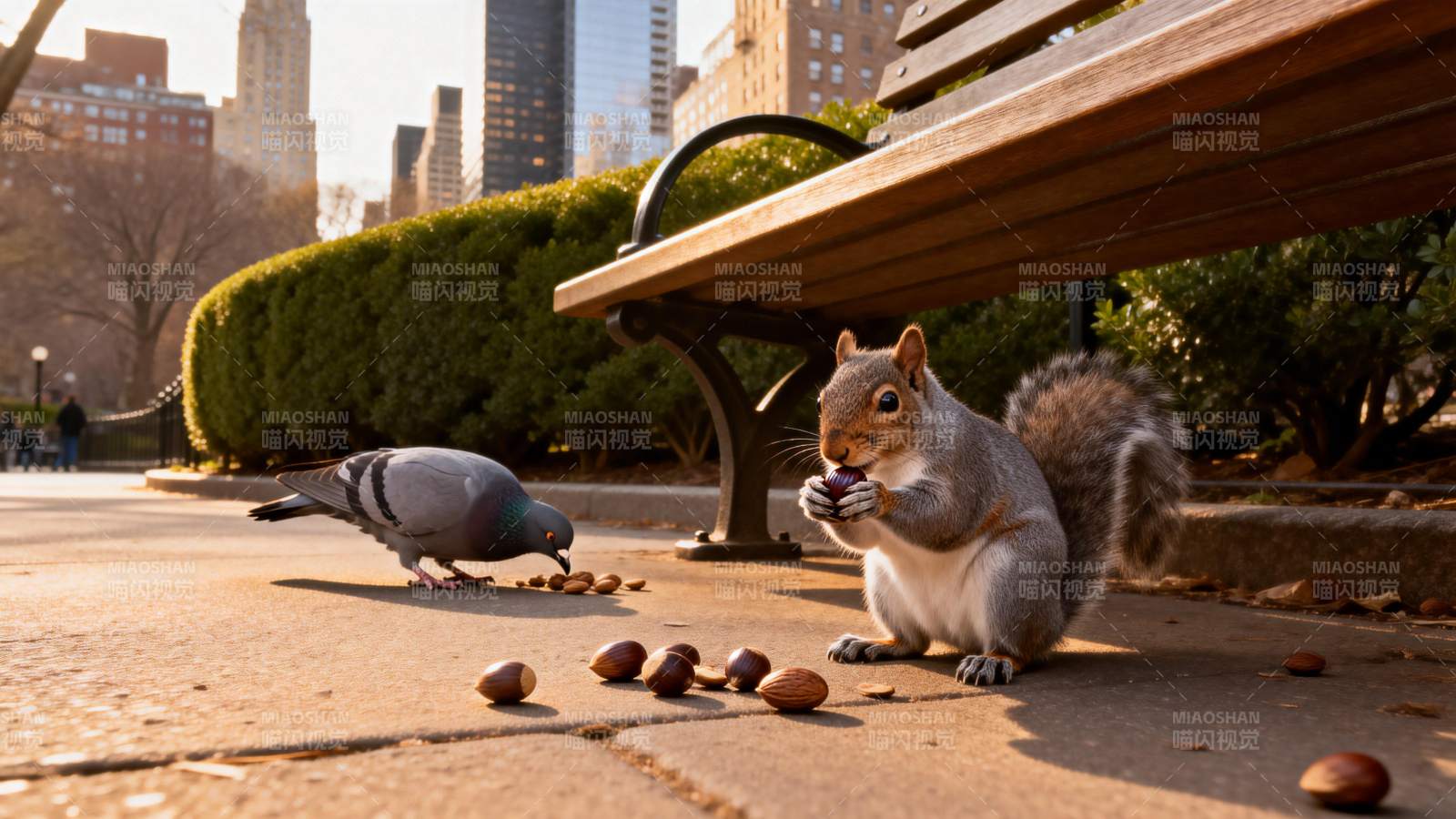 松鼠与鸽子共食图片