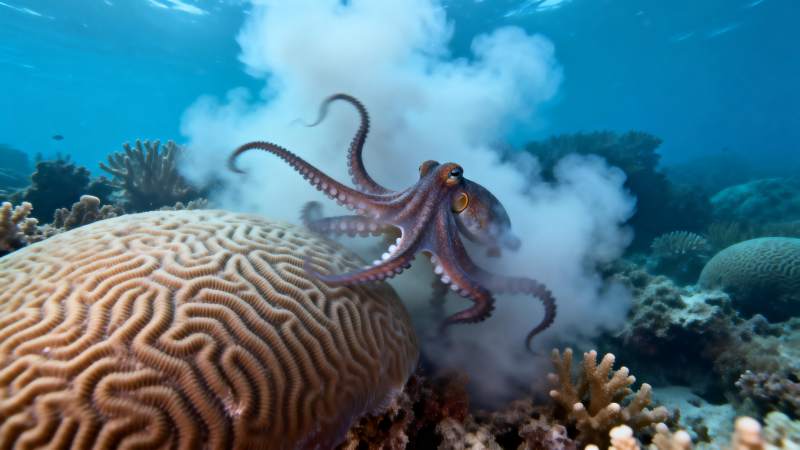 章鱼喷墨逃逸图片