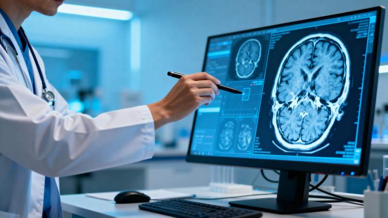 医生分析脑部扫描图片