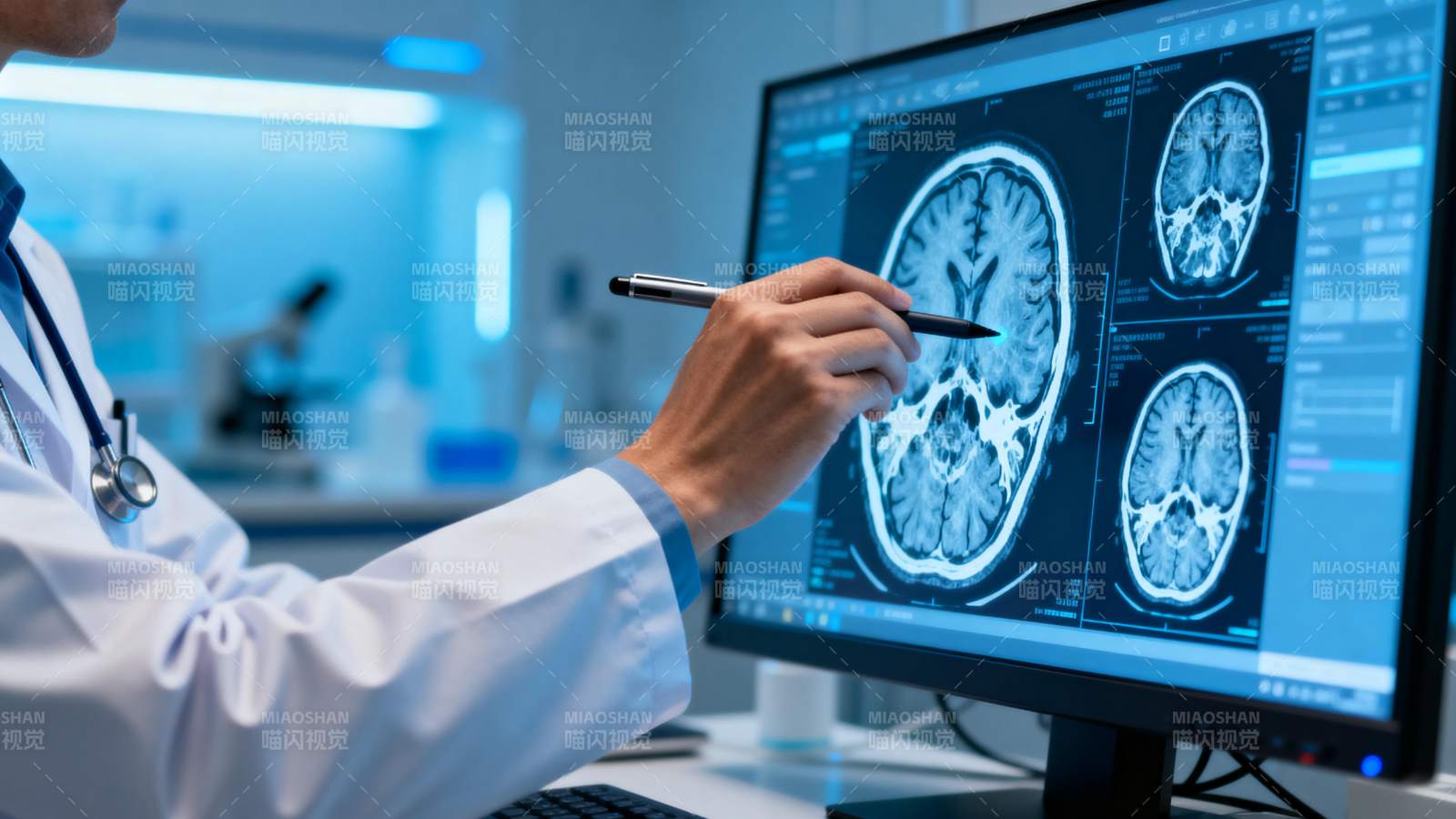 医生分析脑部CT图片