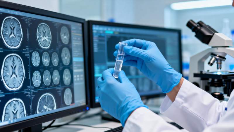 科研人员分析脑部影像图片
