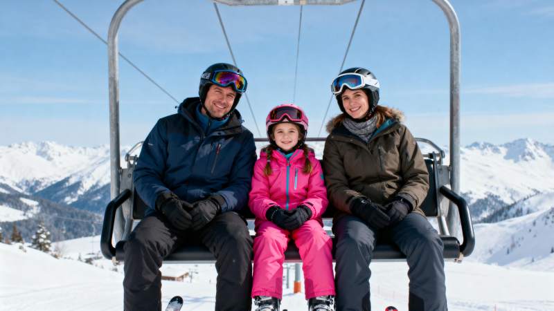 雪上一家三口合影图片