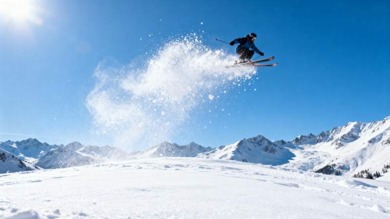 滑雪飞跃雪峰图片