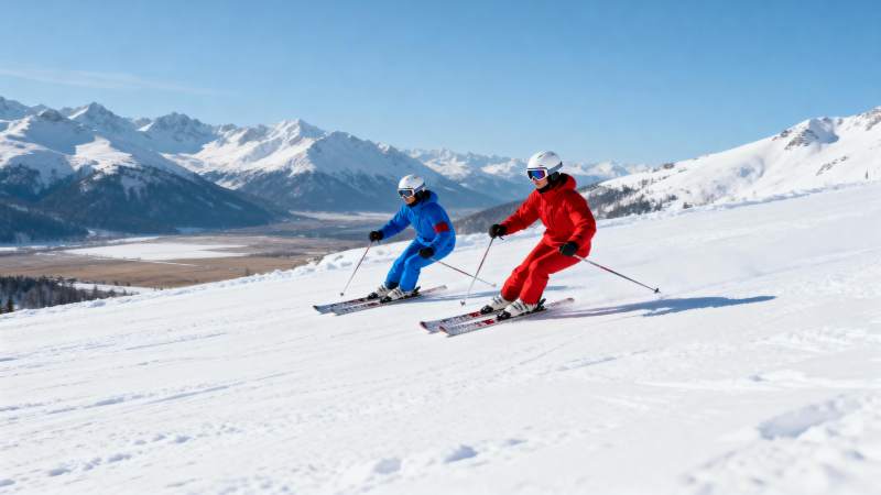 雪地双人滑雪图片