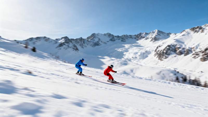 雪山滑雪二人行图片