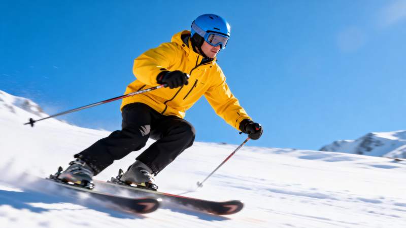 滑雪者疾驰雪坡图片