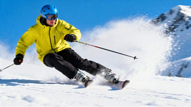 滑雪者疾驰雪坡图片