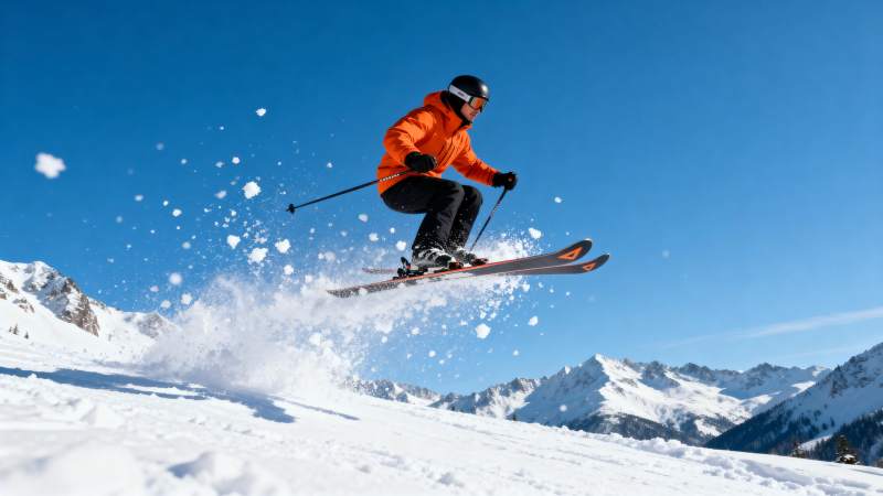 滑雪者腾空跃起图片