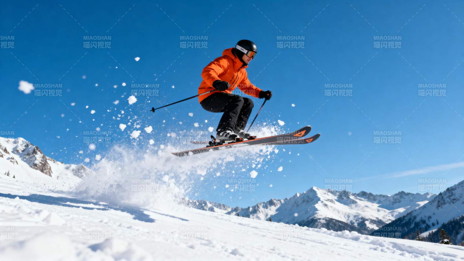 滑雪者腾空跃起图片