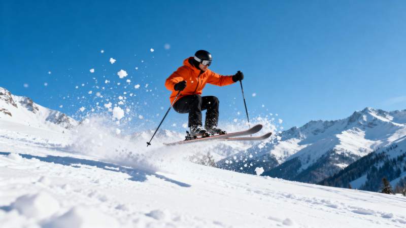 滑雪者跃雪峰图片