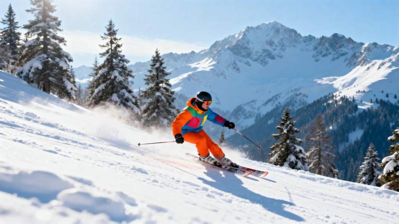 滑雪者疾驰雪山图片