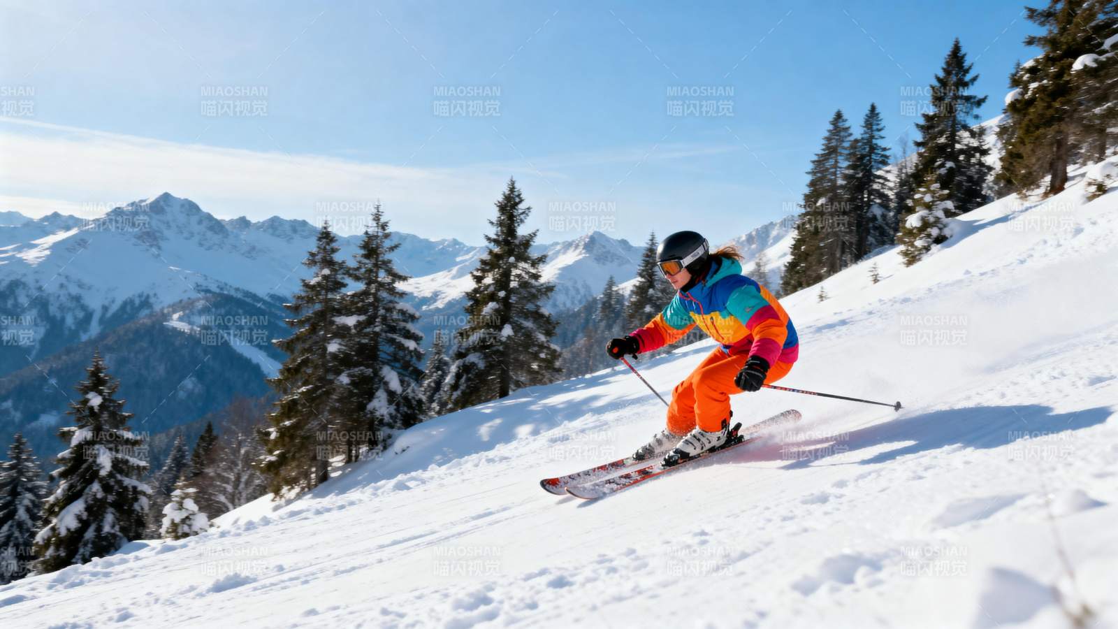 雪山滑雪者疾驰图片