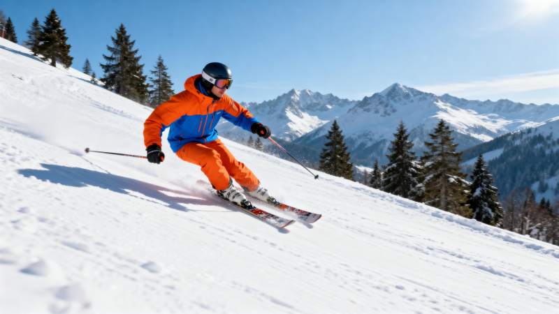 滑雪者疾驰雪坡图片