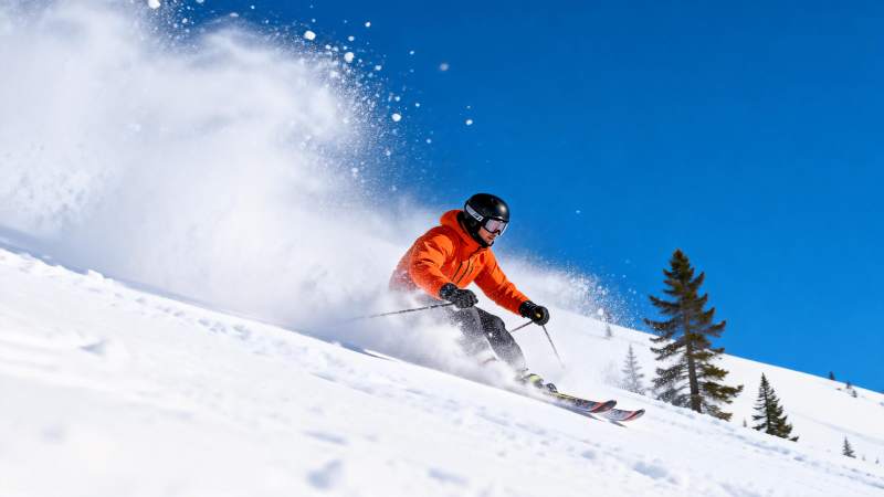 滑雪者疾驰雪坡图片