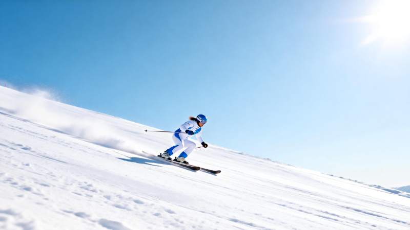 滑雪者疾驰雪坡图片