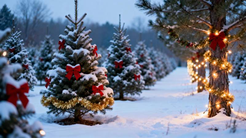 雪中圣诞树美景图片