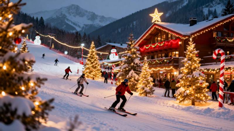圣诞滑雪小镇夜景图片