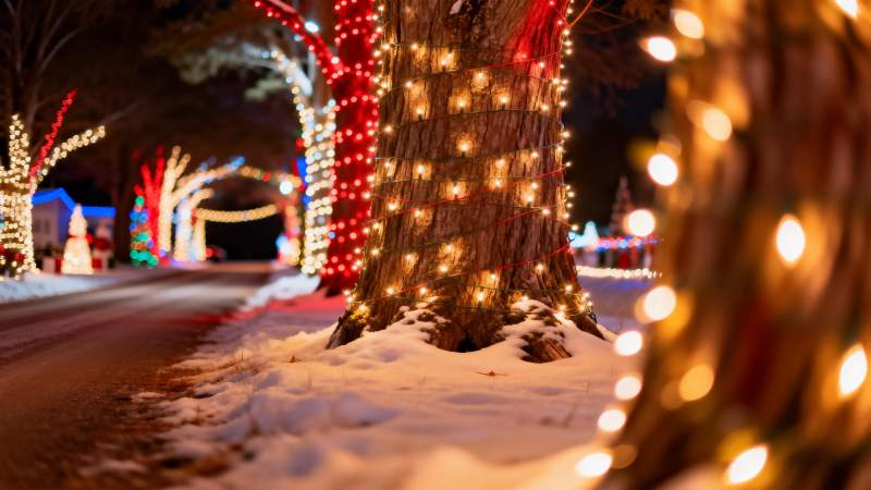 雪夜灯饰街景图片