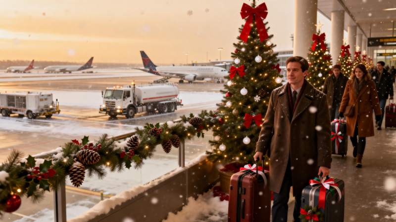 圣诞机场行旅图图片