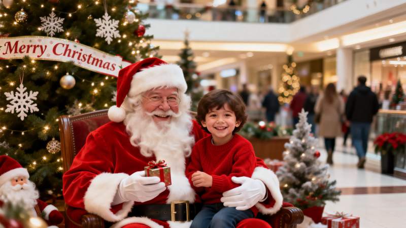 圣诞老人与童子合影图片