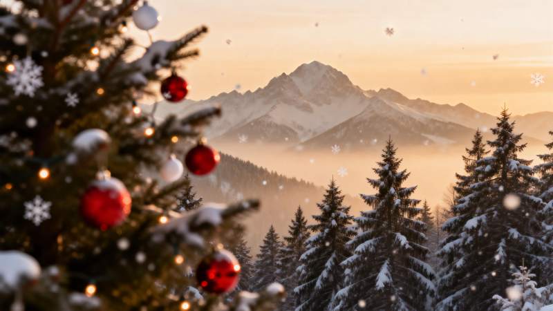 雪景圣诞树图片