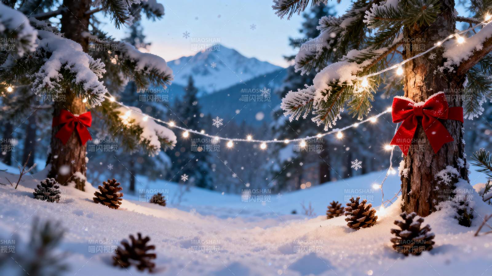 雪夜圣诞林景图片