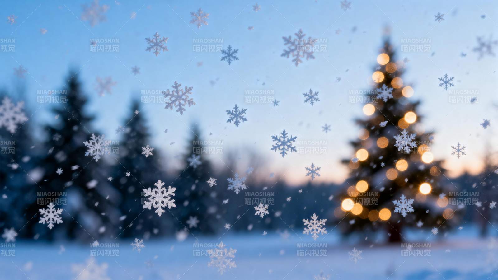 雪夜圣诞树图片