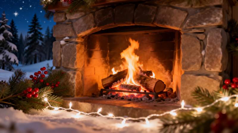 冬夜炉火暖意融融图片