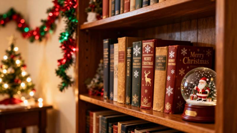圣诞书架温馨角落图片