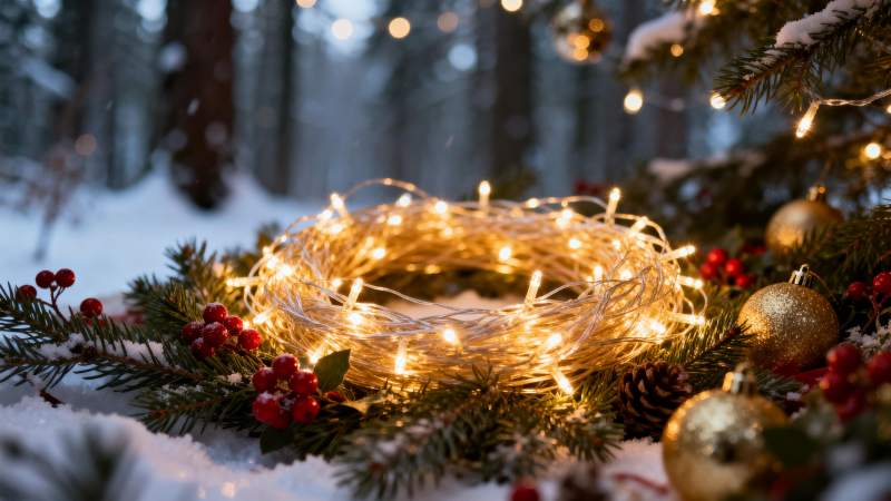 雪中圣诞花环图片