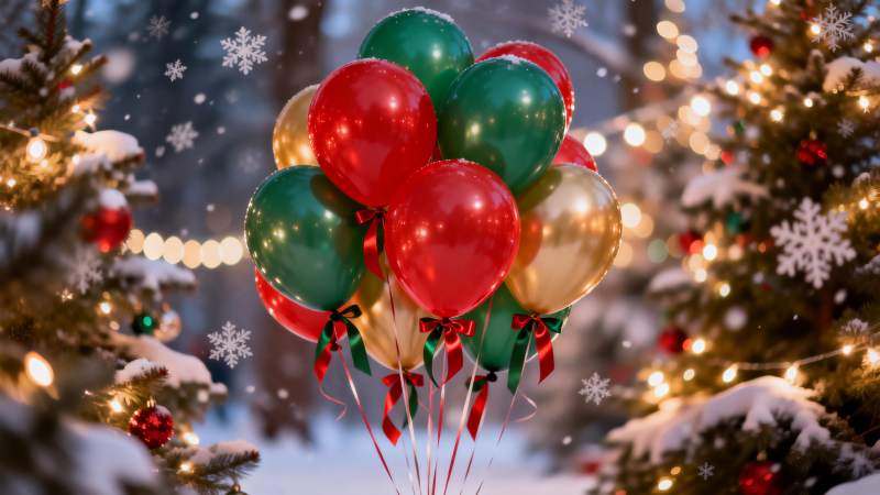圣诞气球飘雪夜图片