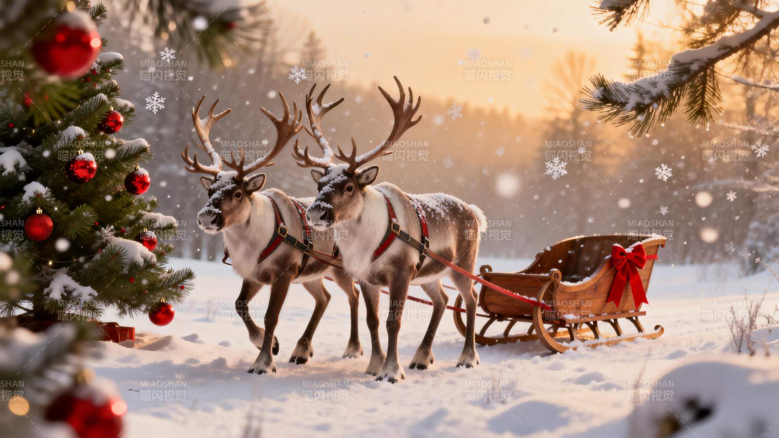 雪橇驯鹿圣诞夜图片