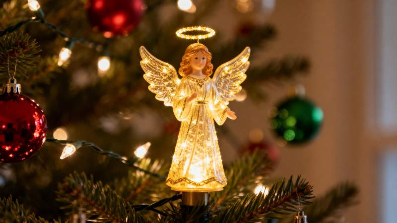 圣诞树顶的发光天使图片