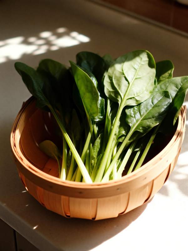 新鲜菠菜篮中盛图片