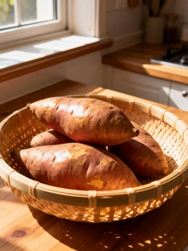 阳光下的红薯篮图片