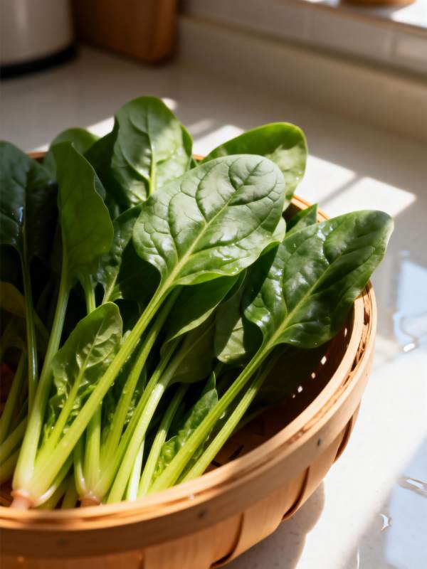 新鲜菠菜篮中盛图片