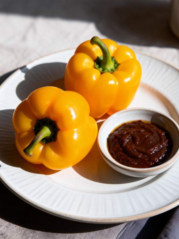 黄椒配酱料图片