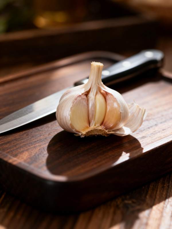 蒜瓣静置砧板上图片