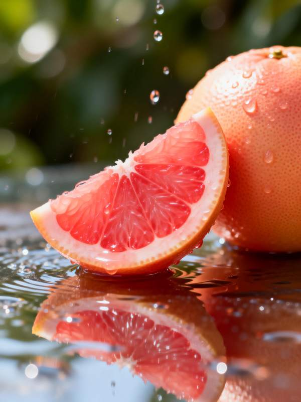 鲜橙滴水映倒影图片