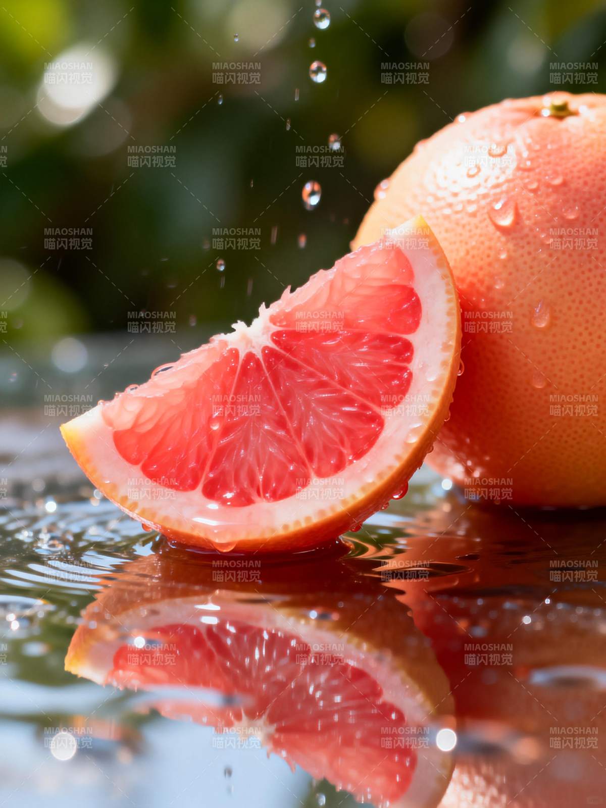 鲜橙滴水映倒影图片