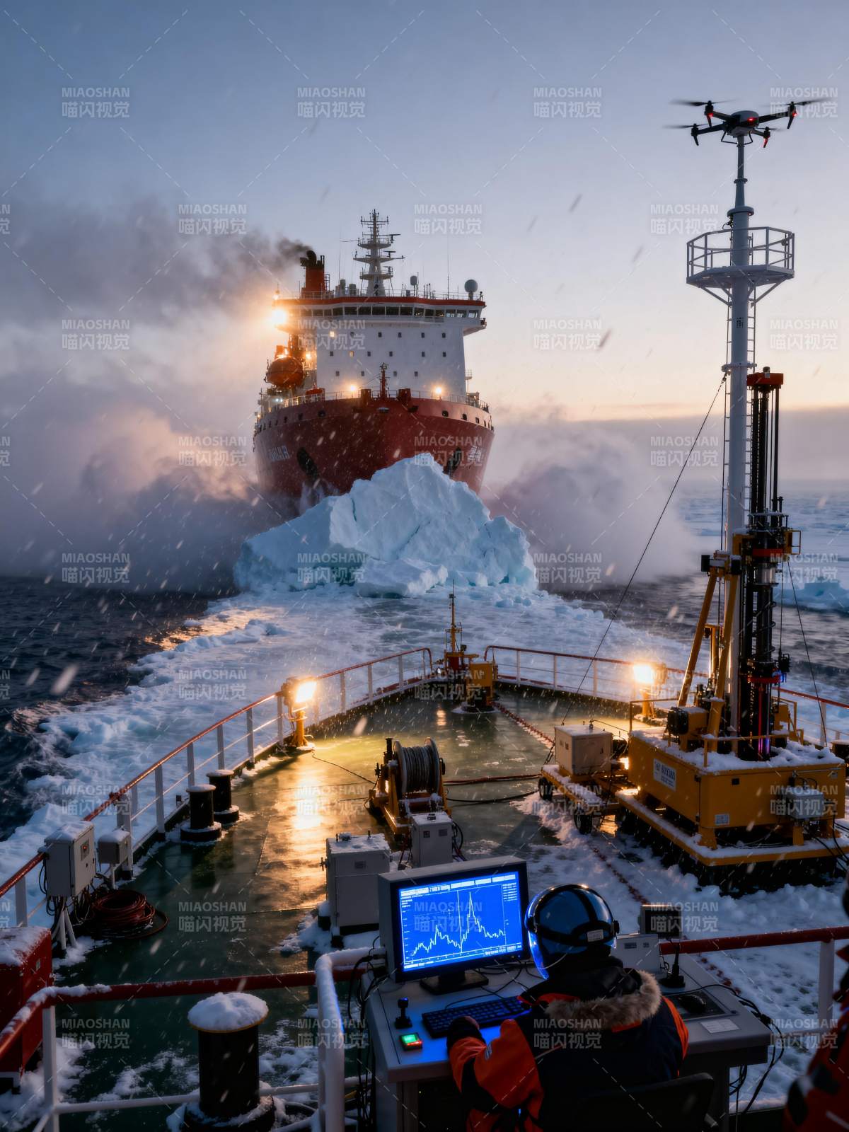 极地科考破冰前行图片