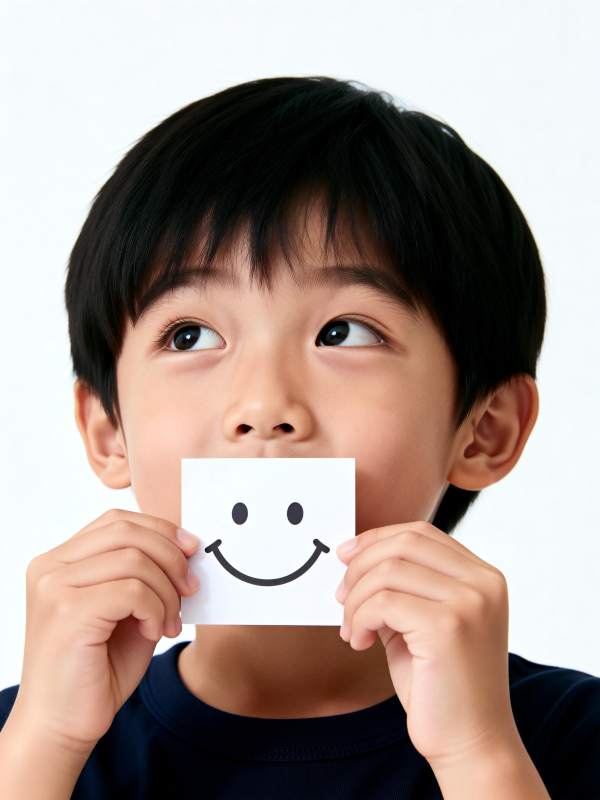 笑脸遮面的小男孩图片