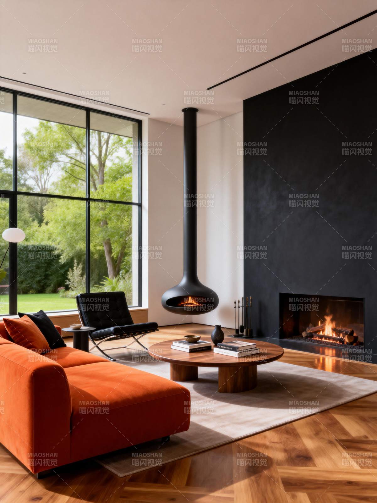 现代客厅 温暖炉火图片