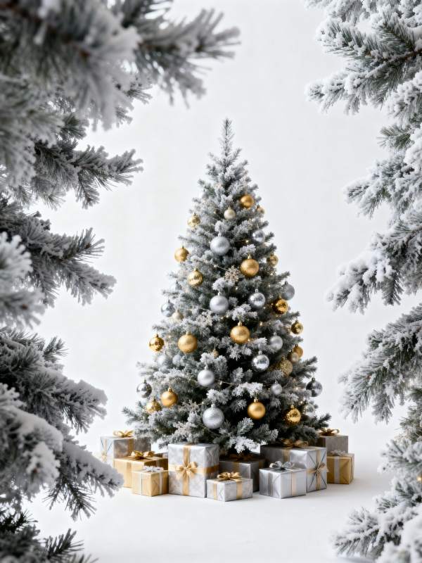 雪松圣诞树与礼盒图片