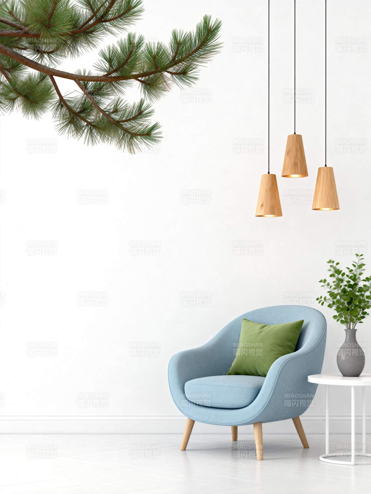 简约蓝椅绿植角落图片