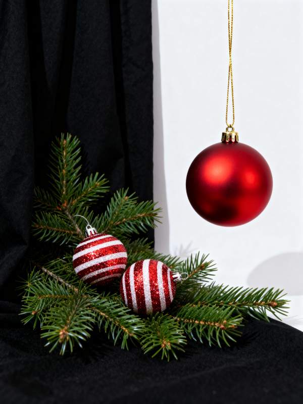 圣诞红球与松枝图片