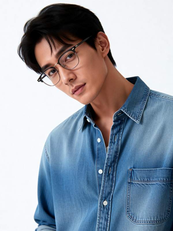 眼镜男 牛仔衬衫图片