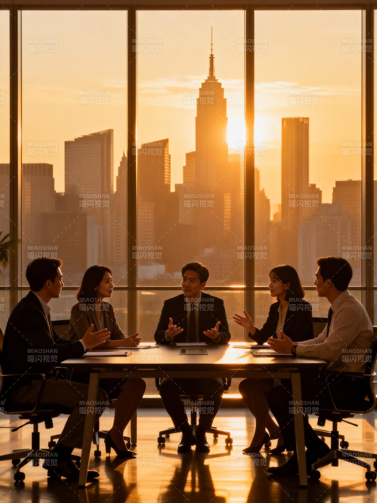 夕阳下的商务会议图片